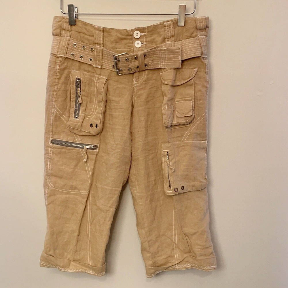 Pete & Greta Tan 0 Cargo Pants Johnny Was Pockets Straight Leg Belt